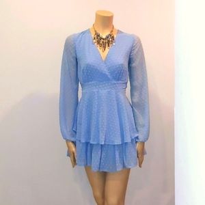 Jessica Simpson light blue long sleeve tiered mini dress size XS NWT